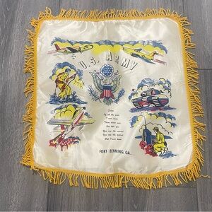 U.S. Army Fort Benning Georgia Sweetheart Pillow Cover Satin Fringe Vintage